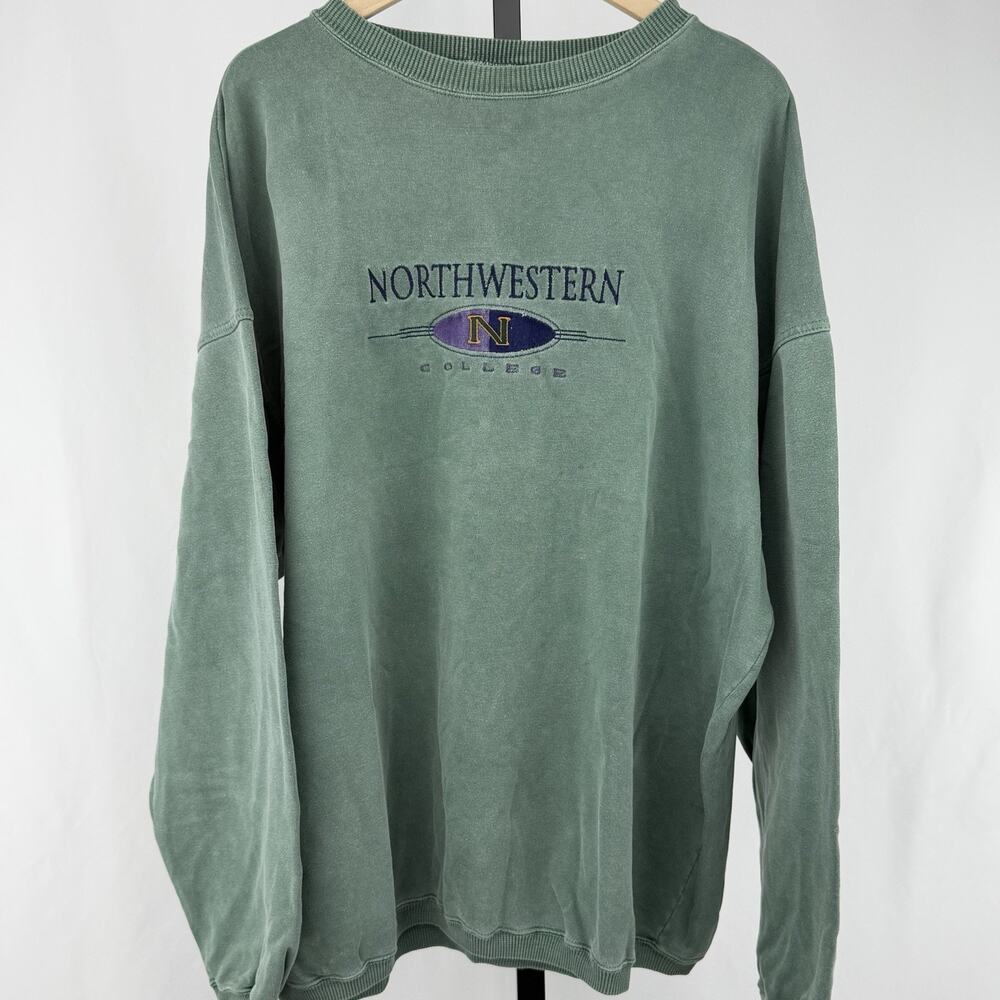 Vintage 90s Northwestern College Crewneck Sweatshirt Green Somers USA XXL - Picture 1 of 7
